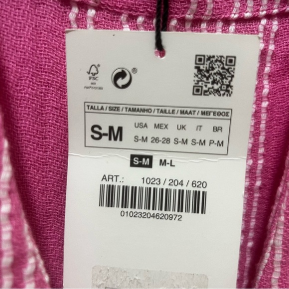 Zara Fringe Rustic Caftan Swim Cover Up pink & white stripes S/M NWT - Picture 9 of 14